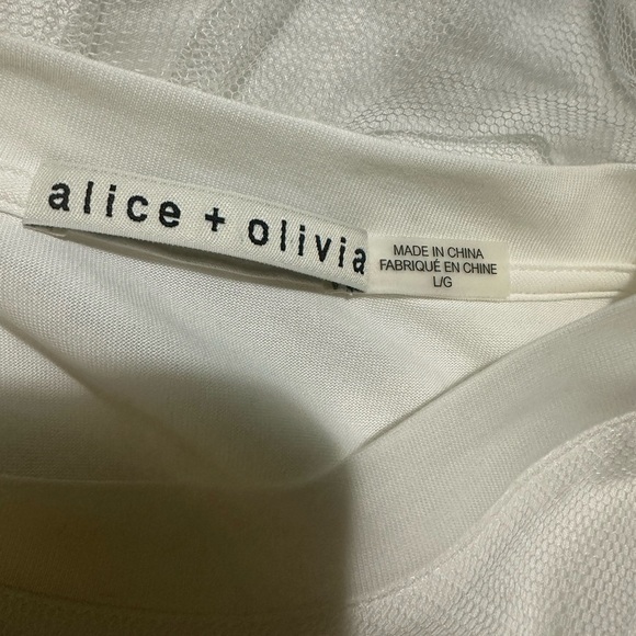Alice & Olivia Off White Babydoll Dreema Tulle Tee Lace Tiered Mini Dress size L - Picture 13 of 15